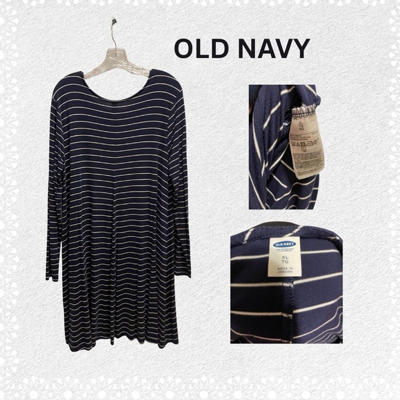 Old Navy Women's Navy and White Striped Long Sleeve Swing Dress - Picture 3 of 3